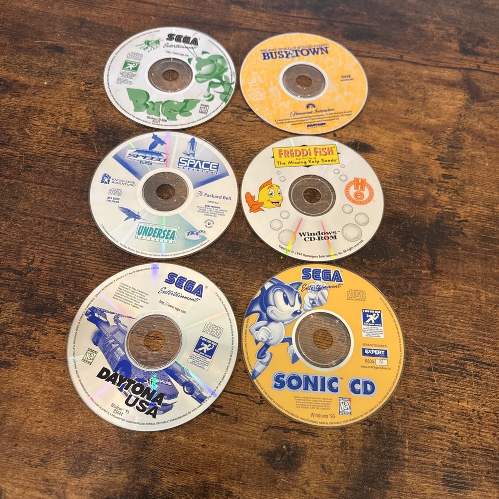 Vintage PC Sega CD-ROM Game Lot 6 Bundle Sonic CD Daytona USA Bug Freddi Fish